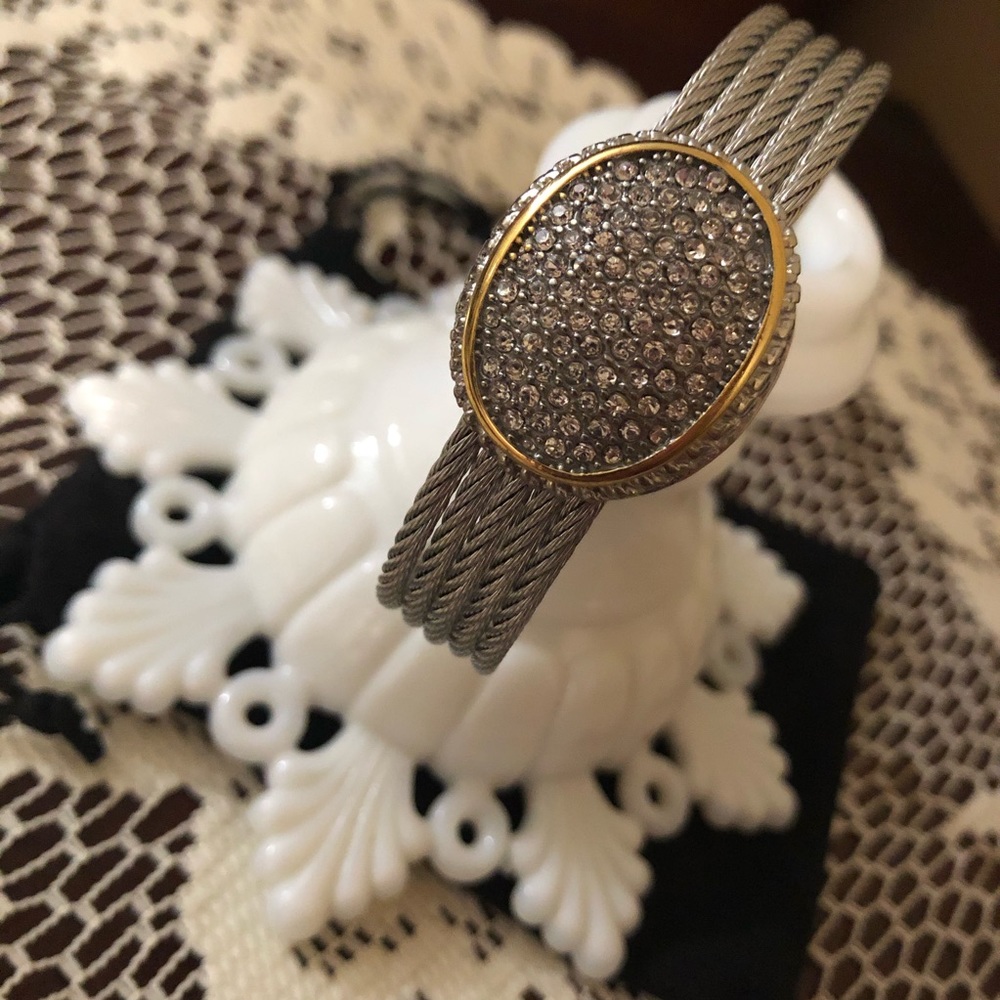 New Two Tone Braided Cuff with Pave Medallion